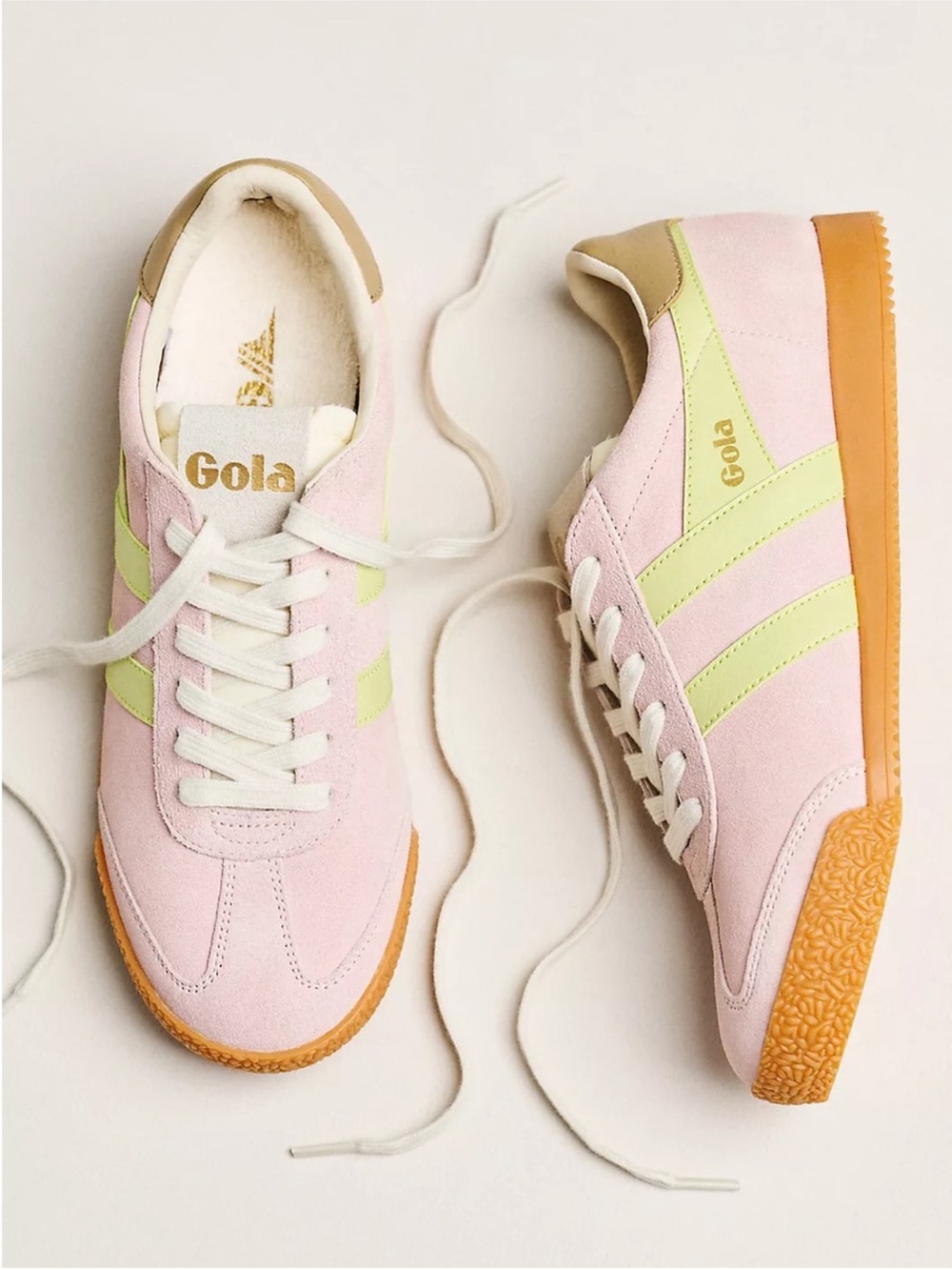 New Anthropologie Gola Elan Sneakers Chalk Pink/Mellow Green/Light Caramel